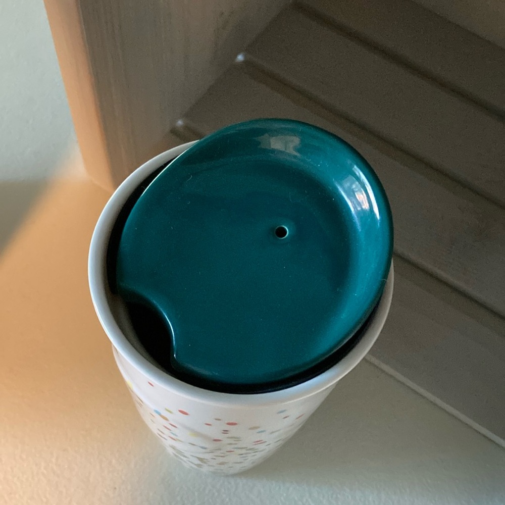 Starbucks White Tumbler with Colorful Confetti and Green Lid - Picture 3 of 5